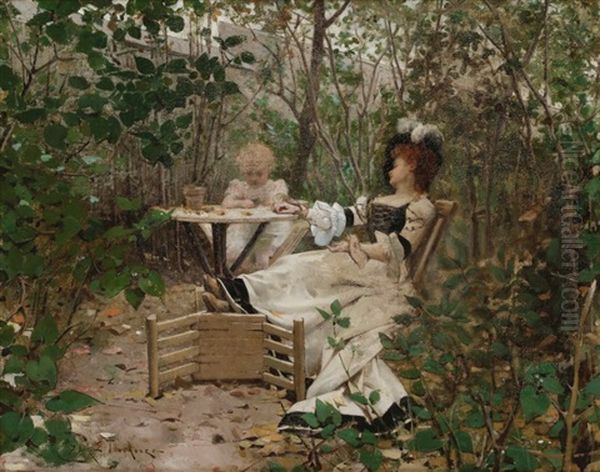 Gouter Dans Le Jardin Oil Painting by Edouard Toudouze