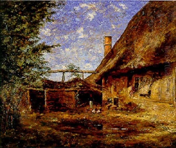 La Cour De Ferme Animee Oil Painting by Simon Alexandre Toudouze