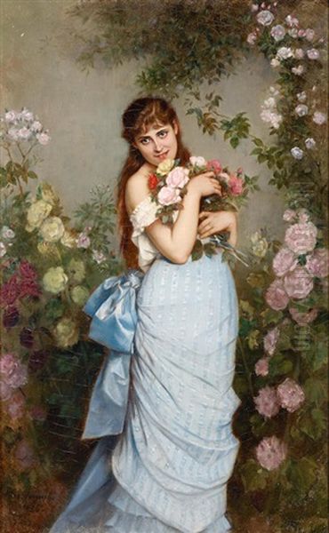 A Special Bunch Of Roses Oil Painting by Auguste Toulmouche