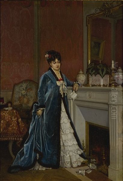 News From Afar Oil Painting by Auguste Toulmouche