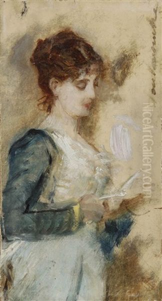 Jeune Femme Lisant Une Lettre, Esquisse Oil Painting by Auguste Toulmouche