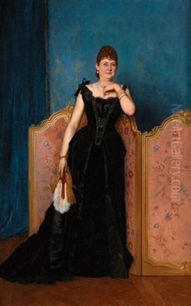 Portrait D'une Elegante En Tenue De Bal Oil Painting by Auguste Toulmouche