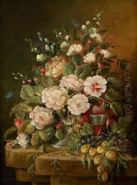 Still Life With Flowers Oil Painting by Martine Adriane Marie van Toulon