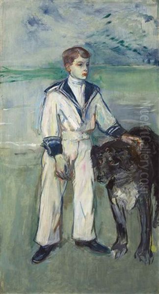 L'enfant Au Chien, Fils De Madame Marthe Et La Chienne Pamela-taussat Oil Painting by Henri De Toulouse-Lautrec