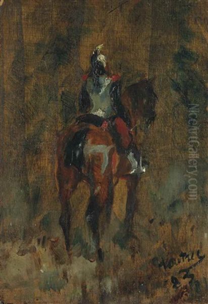 Cuirassier A Cheval, Vu De Dos Oil Painting by Henri De Toulouse-Lautrec