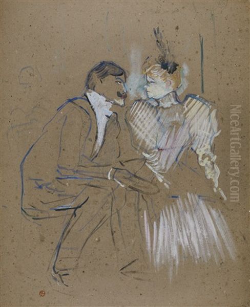 Lucien Guitry Et Jeanne Granier Oil Painting by Henri De Toulouse-Lautrec