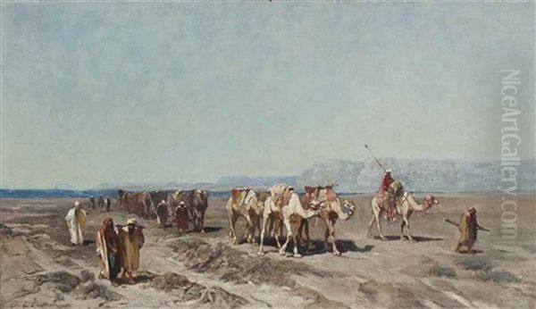 A Camel Train Oil Painting by Charles Emile de Tournemine