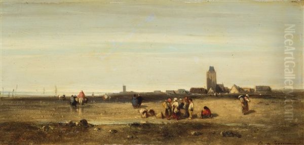 Kustenlandschaft Mit Muschelsammlern by Charles Emile de Tournemine