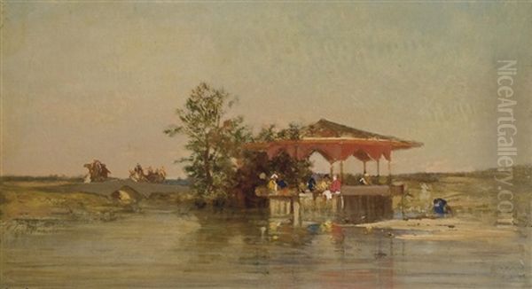 Kiosque Au Bord De L'eau En Turquie Oil Painting by Charles Emile de Tournemine