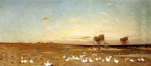 Les Pelicans Oil Painting by Charles Emile de Tournemine