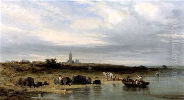 Halte En Bord De Riviere Oil Painting by Charles Emile de Tournemine