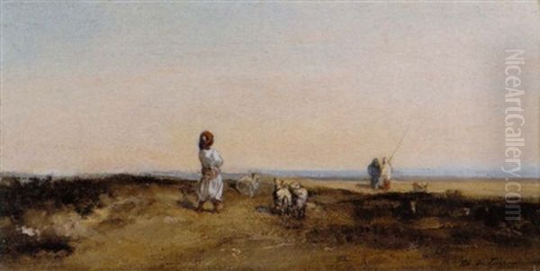 Watching The Flock Oil Painting by Charles Emile de Tournemine