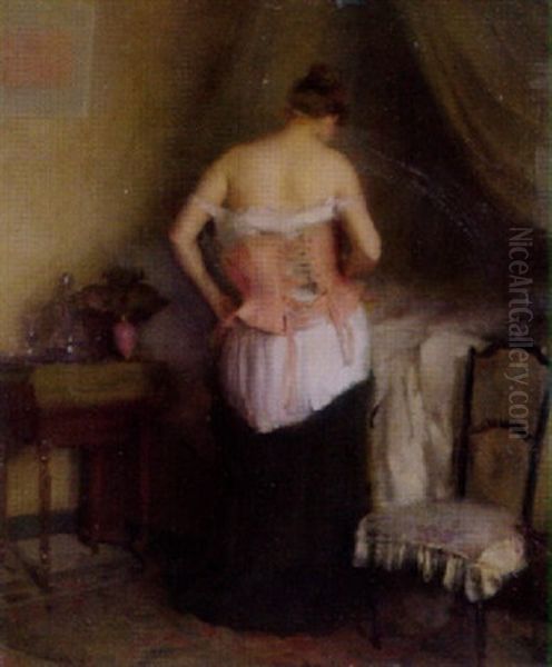 Junge Frau Im Schlafzimmer Oil Painting by Etienne Tournes