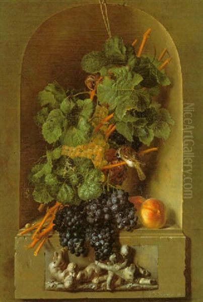 Nature Morte Aux Raisins Dans Une Niche Ornee D'un Relief Aux Putti Oil Painting by Jean Ulrich Tournier