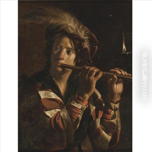 Flute Player Oil Painting by Nicolas Tournier