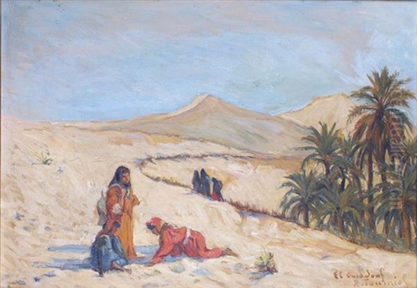 Conversation A Oued Souf En Algerie Oil Painting by Rene Tourniol