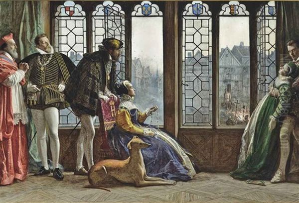 Henry Ii Of France And Diana Of Poitiers Witnessing The Execution Of A Protestant by Alfred Holst Tourrier