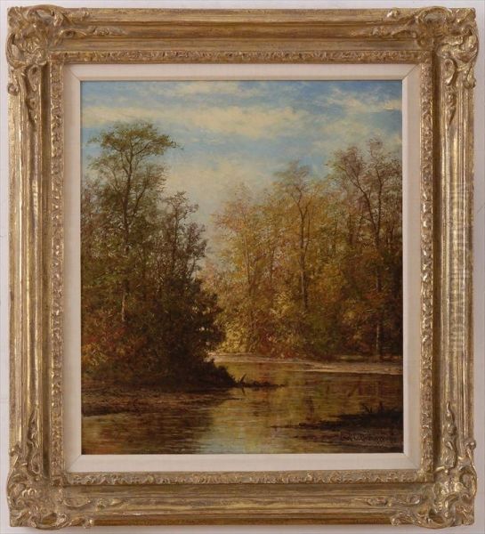 Autumn Landscape With Stream Oil Painting by Carl Christian Brenner