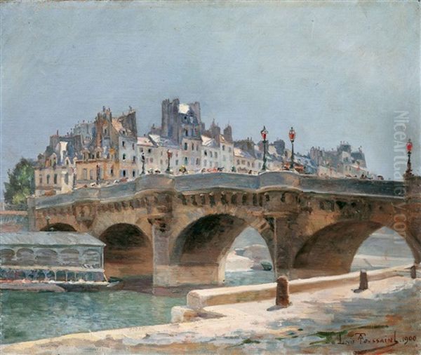 Die Pont-neuf In Paris Im Jahr 1900 Oil Painting by Anatole Louis Toussaint