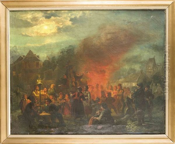 Vielfigurige Szene Eines Nachtlichen Erntefestes Oil Painting by Louis Toussaint