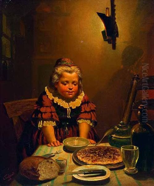 Madchen Beim Abendbrot Im Kerzenschein Oil Painting by Louis Toussaint