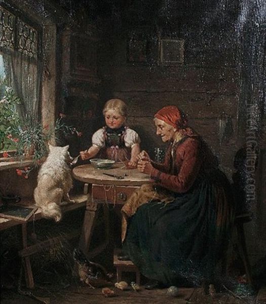 A Shared Bowl Oil Painting by Louis Toussaint