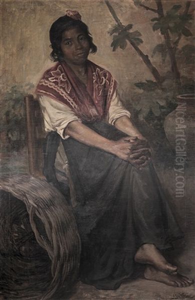 Gitana Con Mantoncillo Rojo Oil Painting by Jose Tova Villalba