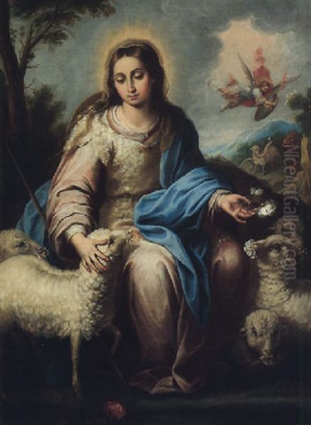 La Divina Pastora Oil Painting by Miguel Alonso De Tovar