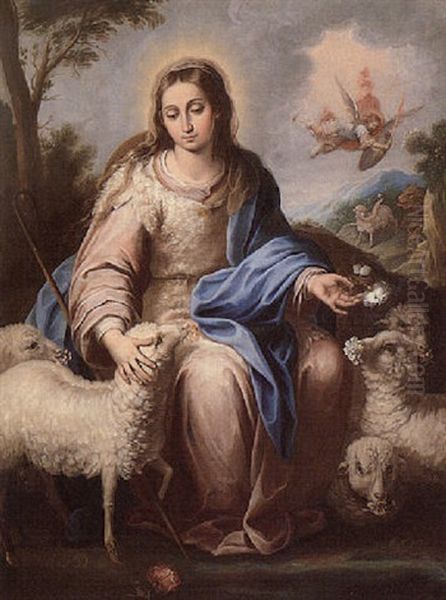 La Divina Pastora Oil Painting by Miguel Alonso De Tovar