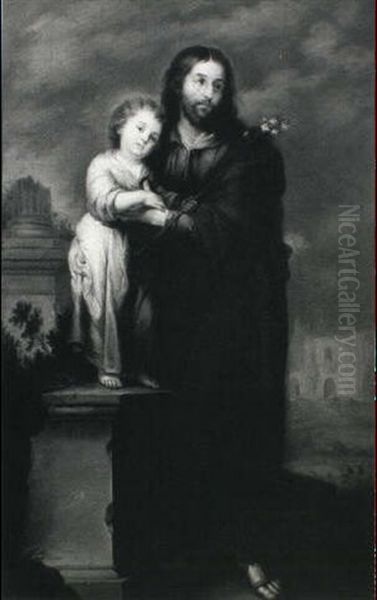 Saint Joseph And The Christ Child Oil Painting by Miguel Alonso De Tovar