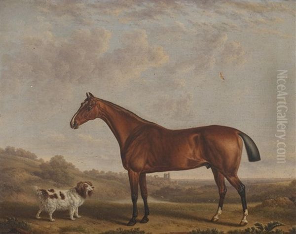 Bay Horse And Spaniel Oil Painting by Charles Towne the Younger