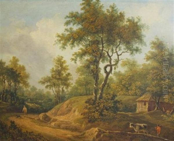 Country Landscape With Figures On A Winding Path Oil Painting by Charles Towne the Younger