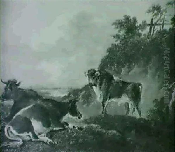 Cattle In An Extensive Landscape Oil Painting by Charles Towne the Younger