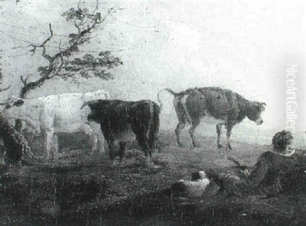 A Herdsman With Cattle Oil Painting by Charles Towne the Younger