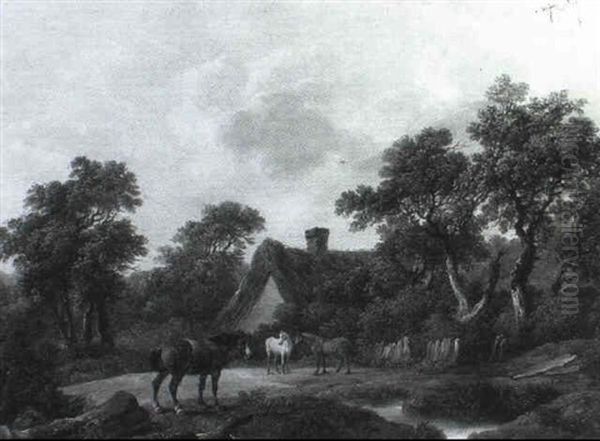 Horses Before A Cottage Oil Painting by Charles Towne the Younger