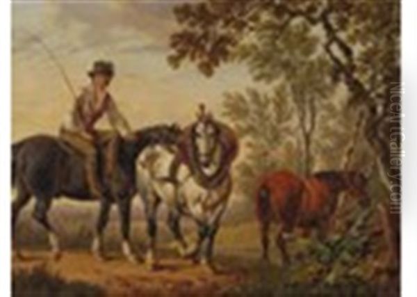 A Farm Boy With Carthorses Oil Painting by Charles Towne