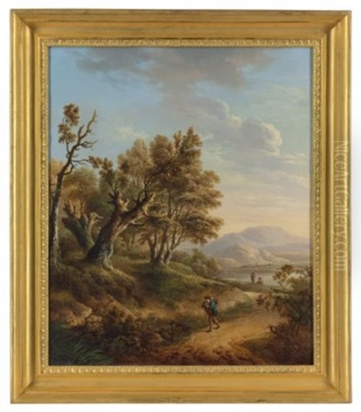 A Wooded Landscape With A Traveller On A Wooded Path Oil Painting by Charles Towne