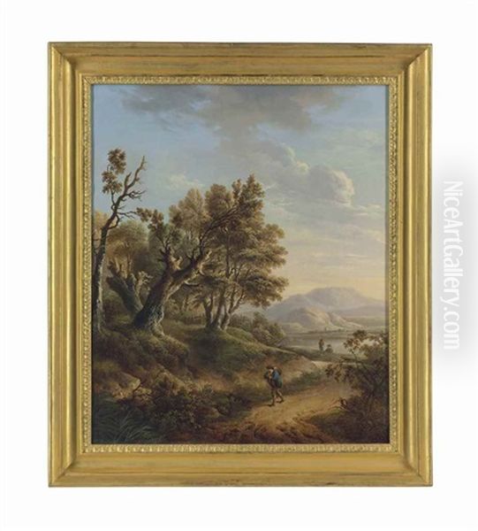 A Wooded Landscape With A Traveller On A Wooded Path Oil Painting by Charles Towne