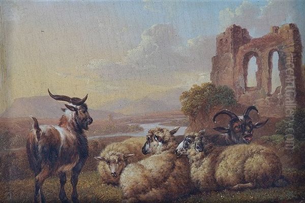 Goats And Cattle In A Landscape Oil Painting by Charles Towne