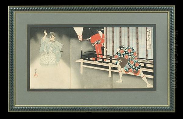 A Collection Of Two Woodblock Triptychs, Oban Tate-e Oil Painting by Chikanobu Toyohara