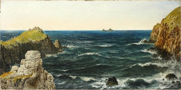 Low Water And Bad Weather, Kingsale Rock, Plymouth, Cornwall; Uncertain Weather At Pol Pre, Lands End. The Brisons In The Distance (2) (unframed) Oil Painting by Henry Edward Spernon Tozer