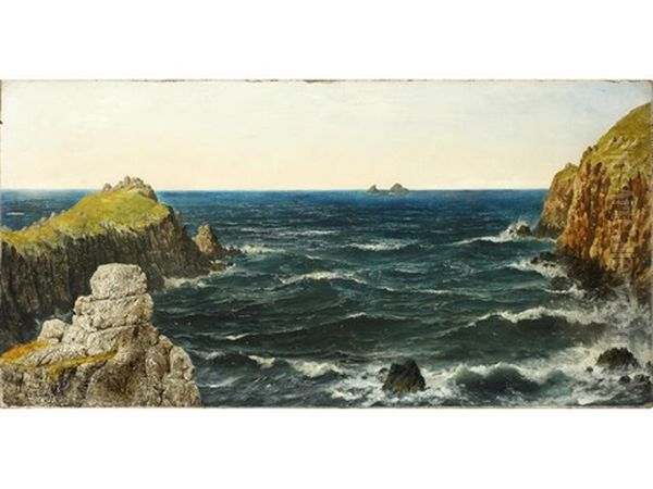 Low Water And Bad Weather, Kingsale Rock, Plymouth, Cornwall; Uncertain Weather At Pol Pre, Land's End. The Brisons In The Distance (2 Works) Oil Painting by Henry Edward Spernon Tozer