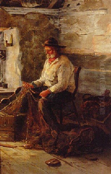 Mending The Nets Oil Painting by Henry Edward Spernon Tozer