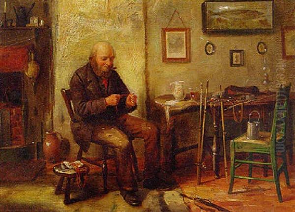 An Angler Preparing His Bait Oil Painting by Henry Edward Spernon Tozer