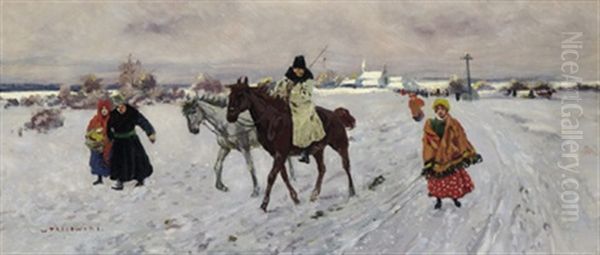 Winterlandschaft Mit Figurlicher Staffage Oil Painting by Waclaw Tracewski