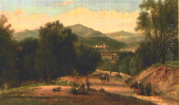 Col De Nice, Vue Sur Le Monastere De Cimiez Oil Painting by Ercole (Hercule) Trachel