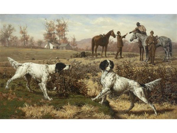 Setters On Point With Hunting Party Oil Painting by John Martin Tracy