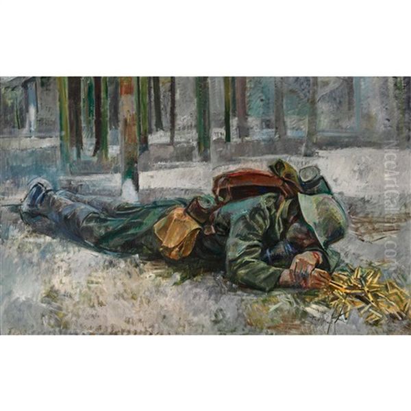 Soldat Im Winterlichen Wald Oil Painting by Friedrich Traffelet