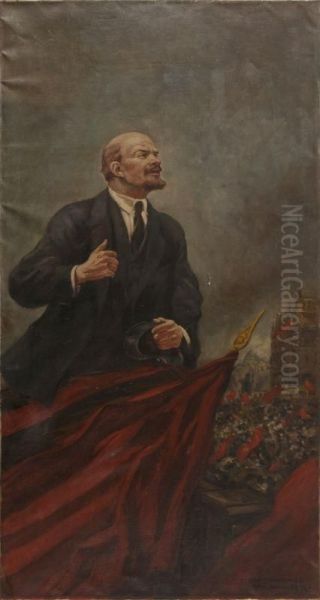 Lenin Beszedet Mond Oil Painting by Viday Brenner Nador