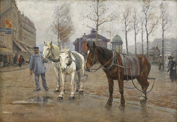 Hastar Pa Parisgata Oil Painting by Carl Ludwig Traegardh